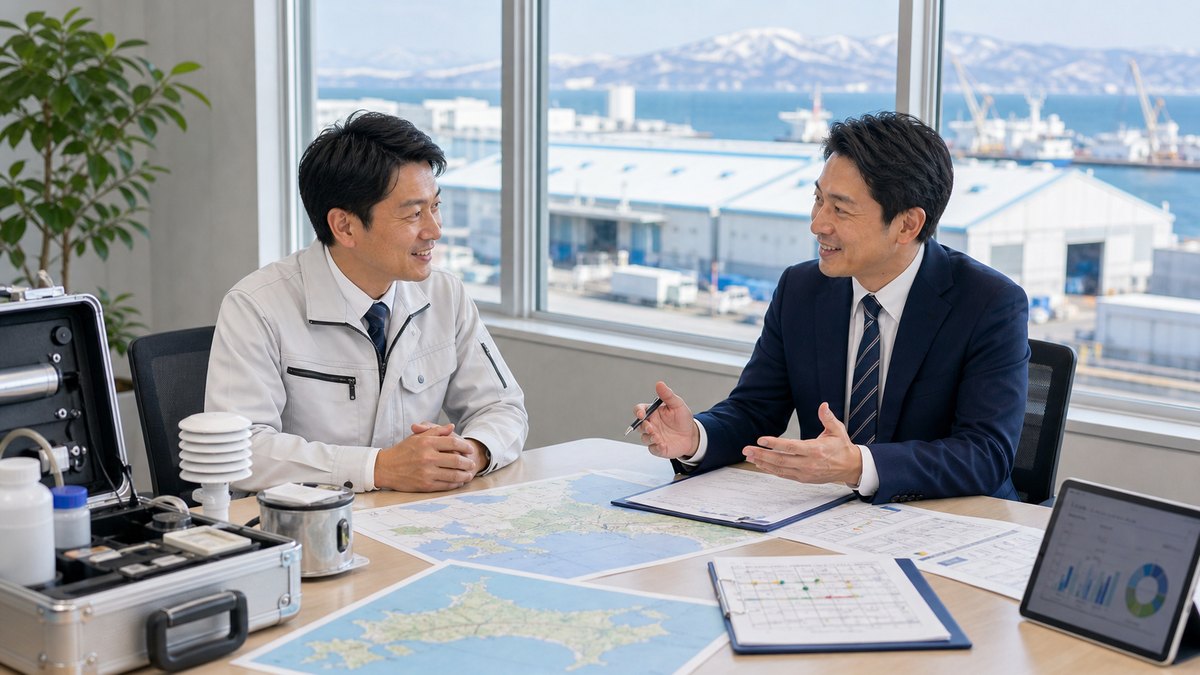 北海道の水産加工・冷蔵倉庫向け防除会社M&Aについて相談する経営者とアドバイザー